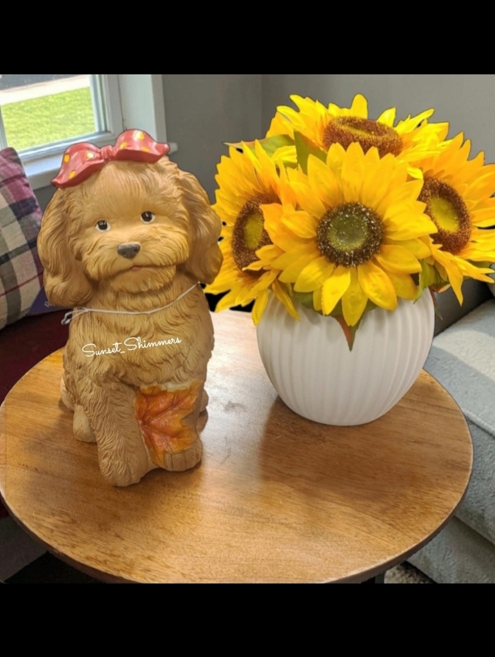 12" Fall leaves Thanksgiving Havanese DOG Polka Dot Bow Resin Statue Decor New